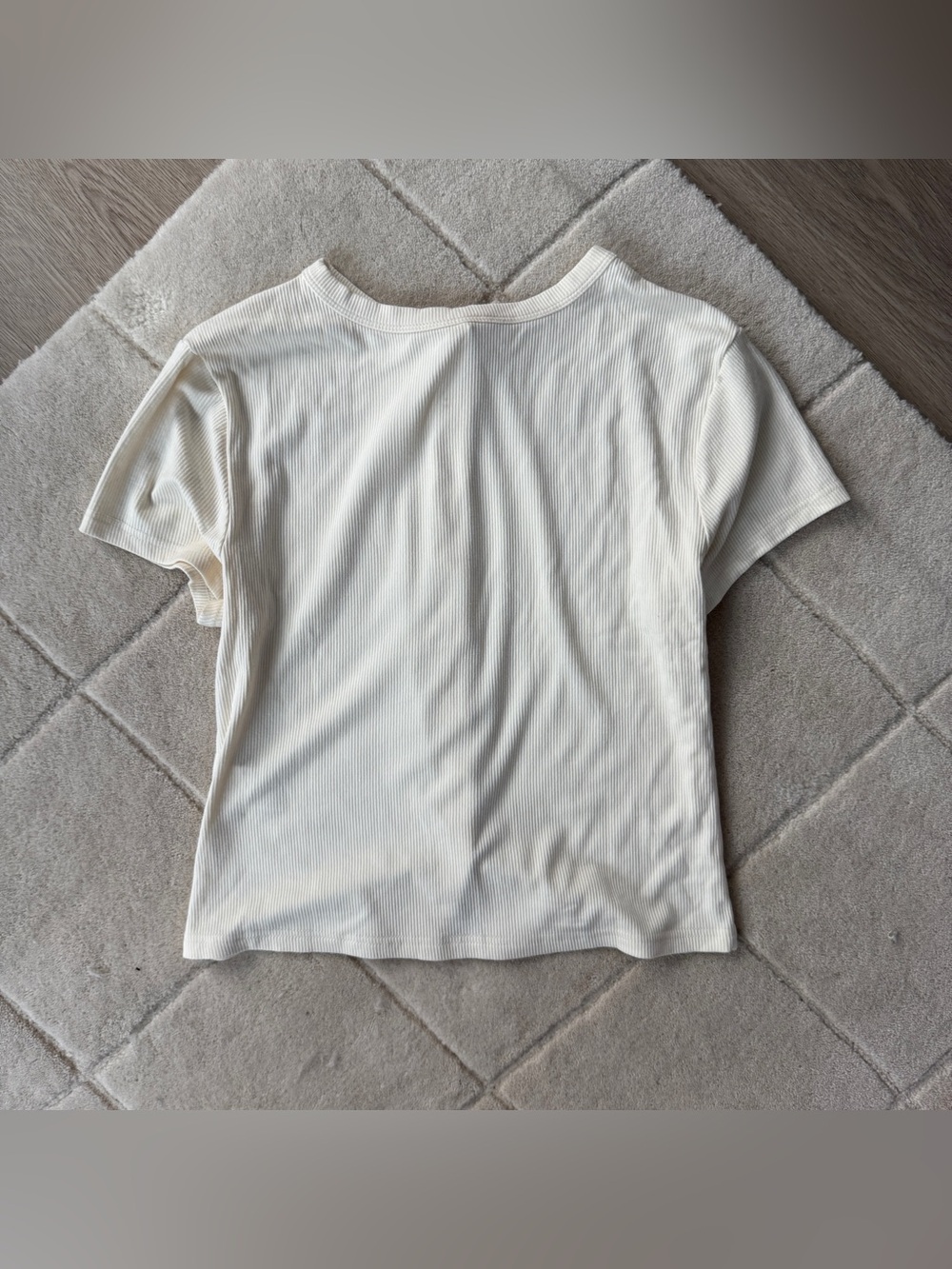 Cream Button-Up Ribbed T-shirt - size S/M - Picture 3 of 4